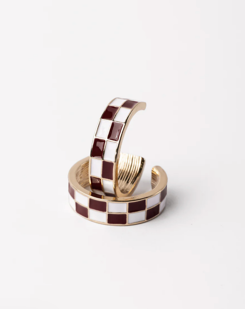 Sunny Earrings - Small - Maroon & White