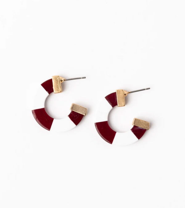 Melody Earrings - Small - Maroon & White