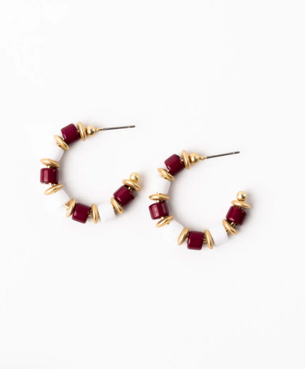 Cara Earrings - Small - Maroon & White