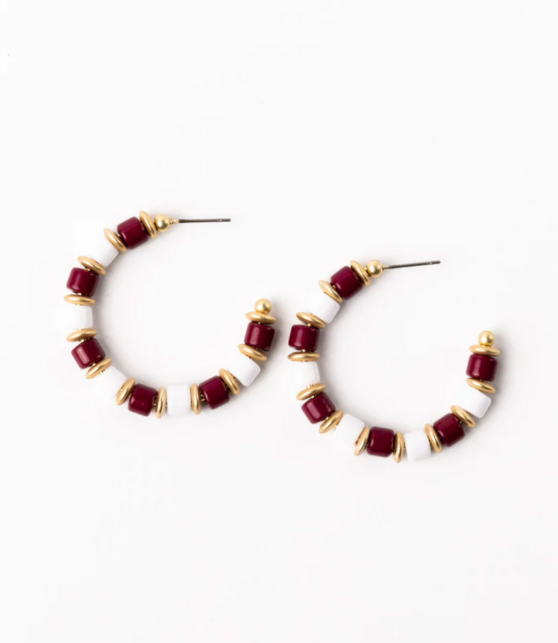 Cara Earrings - Medium - Maroon & White