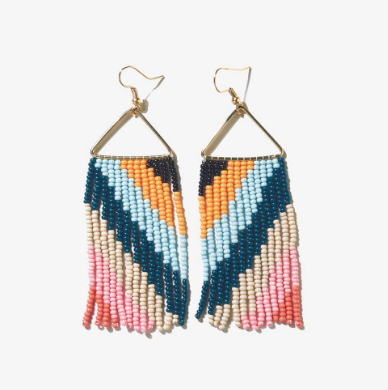 WHITNEY DIAGONAL STRIPE BEADED FRINGE EARRINGS MULTICOLOR