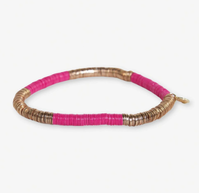 Grace Two Color Block Stretch Bracelet Hot Pink And Gold