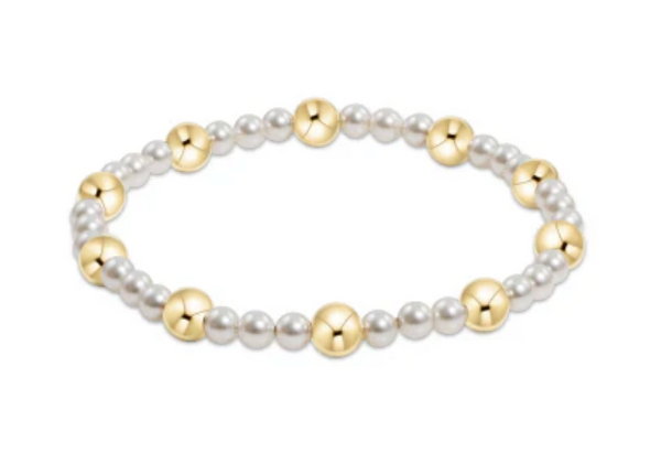 PEARL SINCERITY PATTERN 4MM  BEAD BRACELET - 6MM GOLD