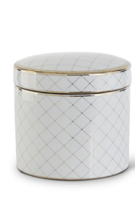 White & Gold Round Ceramic Lidded Container - Large