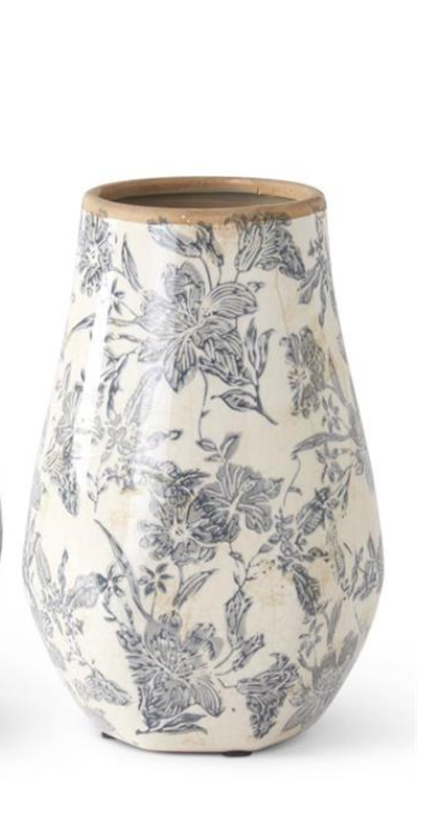 White & Black Floral Ceramic Vase - Small