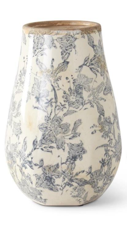 White & Black Floral Ceramic Vase - Large