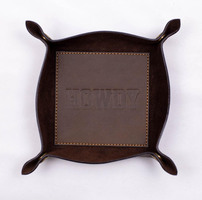 Howdy Leather Embossed Valet Tray Dark Brown