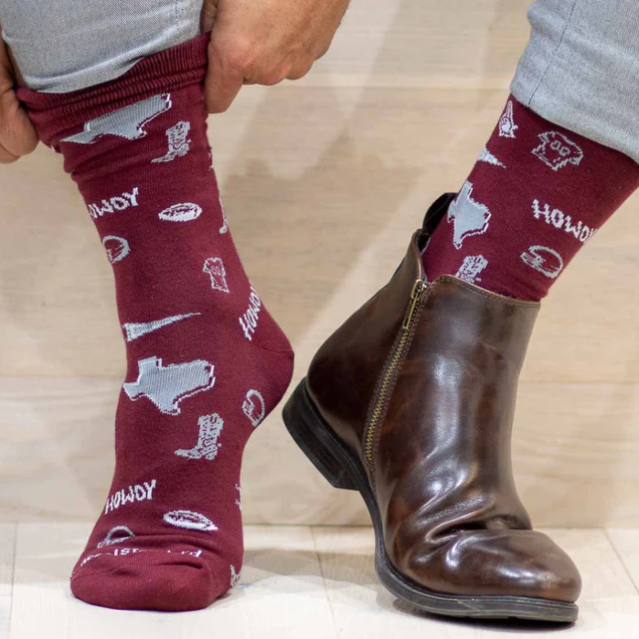 Men's Texas Pride Socks Gray/Maroon/White