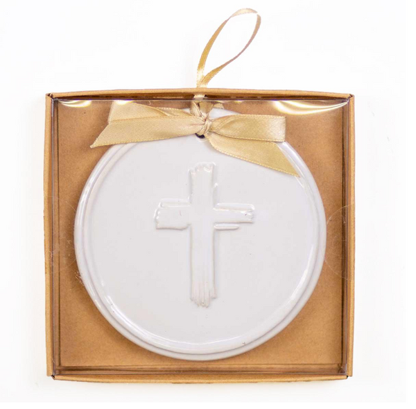 Cross Embossed Ornament White