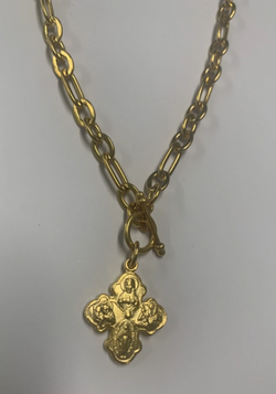 18" Toggle Necklace with Medium 4 Way Cross Medal