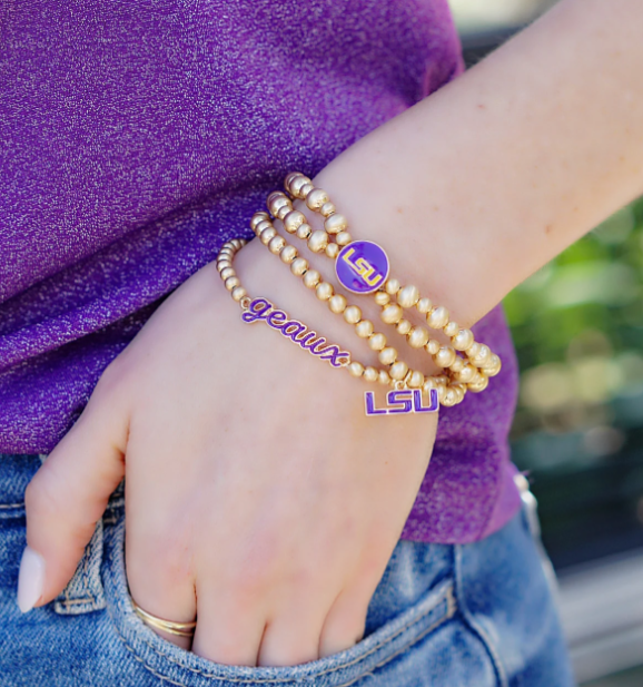 Tigers 2-Row Ball Bead Stretch Bracelet in Satin Gold