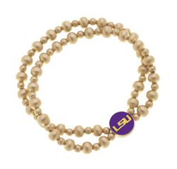 Tigers 2-Row Ball Bead Stretch Bracelet in Satin Gold