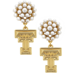 Texas Tech Red Raiders Pearl Cluster 24K Gold Plated Logo Earrings