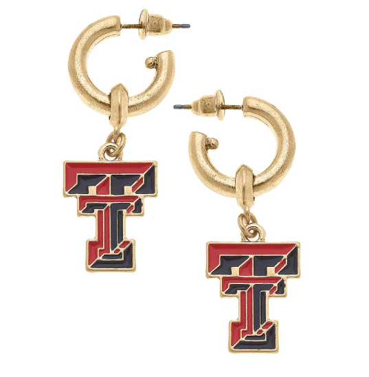 Texas Tech Red Raiders Enamel Drop Hoop Earrings in Scarlet & Black