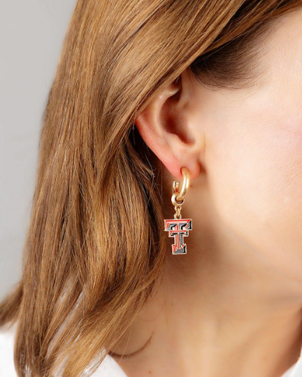 Texas Tech Red Raiders Enamel Drop Hoop Earrings in Scarlet & Black