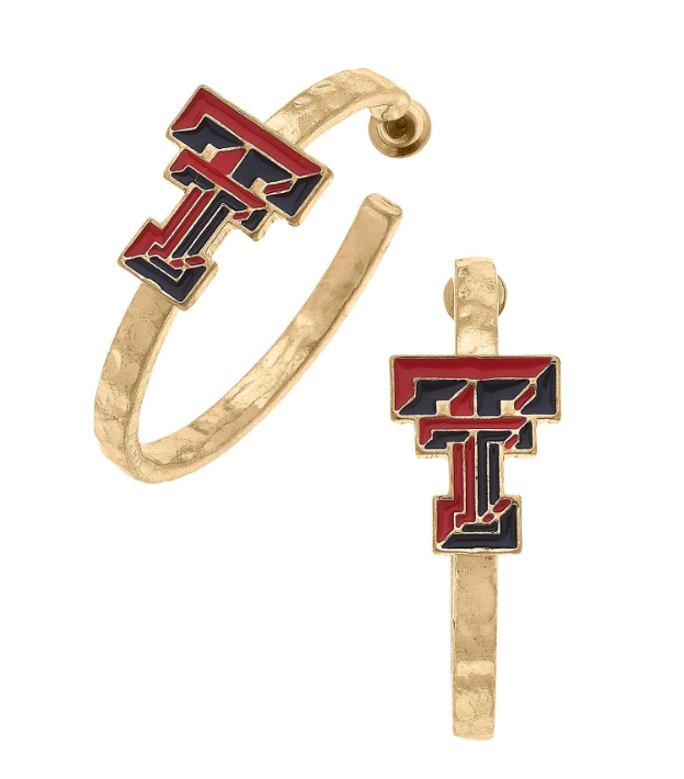 Texas Tech Red Raiders Logo Hoop Earrings in Worn Gold