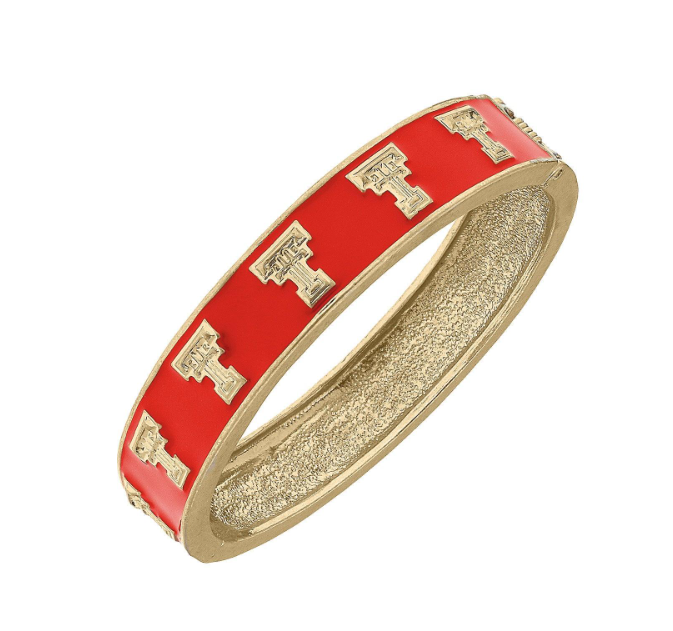 Texas Tech Red Raiders Logo Enamel Hinge Bangle in Worn Gold