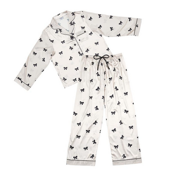 Long Sleeve Ivory/Black Bow Pajamas