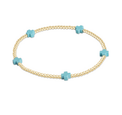 SIGNATURE CROSS SMALL GOLD  PATTERN 2MM BEAD BRACELET -  TURQUOISE