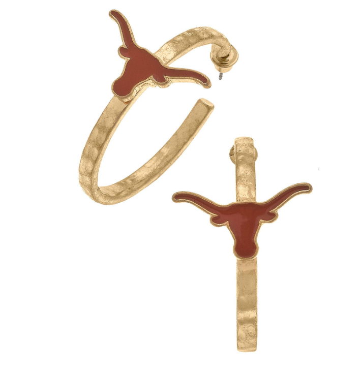 Texas Longhorns Enamel Logo Hoop Earrings in Burnt Orange