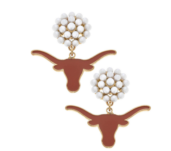 Texas Longhorns Pearl Cluster Enamel Drop Earrings in Burnt Orange