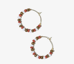 VICTORIA MIXED SEED BEAD  HOOP EARRINGS WHITE + RUST