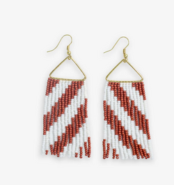 WHITNEY DIAGONAL STRIPE  BEADED FRINGE EARRINGS BURNT ORANGE & WHITE