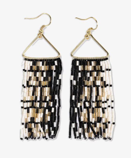 Patricia mixed luxe bead gradient fringe earrings black/white