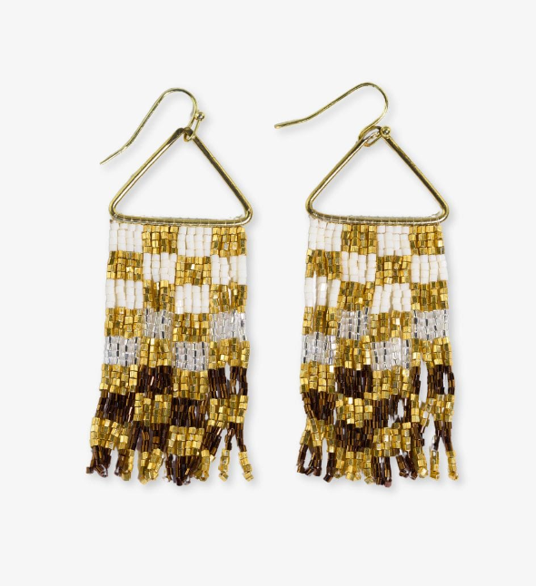 Paige ombre check luxe bead fringe earrings mixed metalicPaige ombre check luxe bead fringe earrings mixed metalic