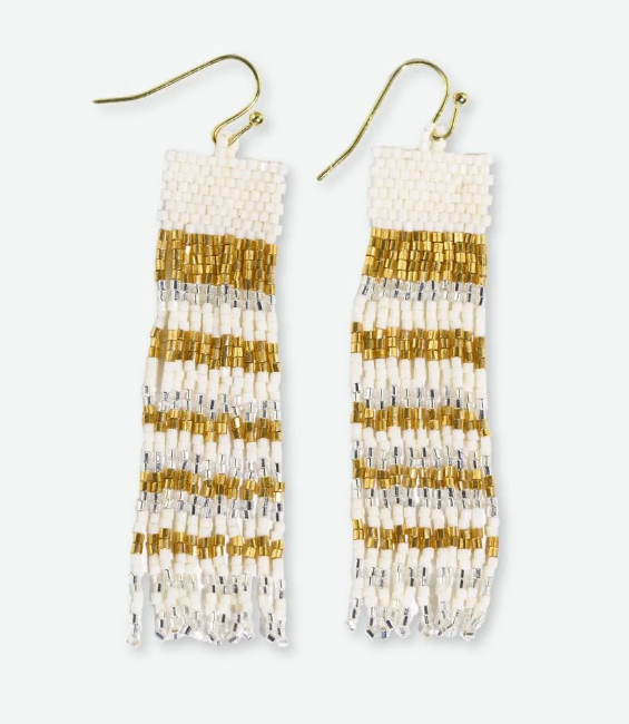 Billie mixed horizontal stripes beaded fringe earrings st moritz