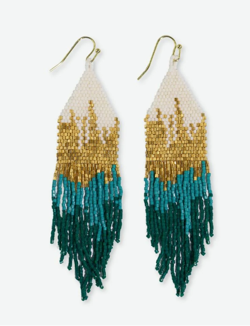 Claire ombre beaded fringe earrings emerald