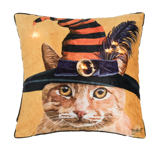 Witch Cat Chuck LED Pillow