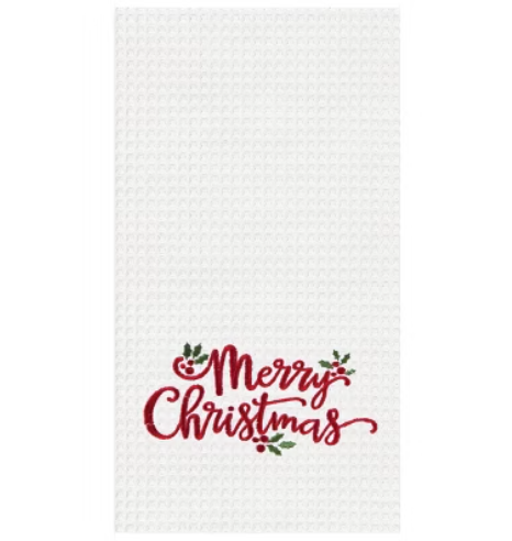 Merry Christmas Holly Leaves Towel