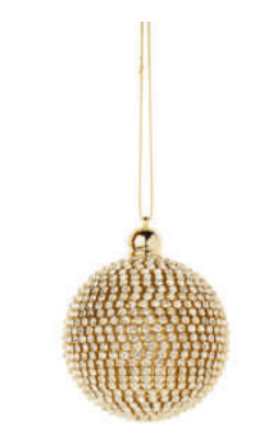 Diamante bead ornament, gold and clear, 2in