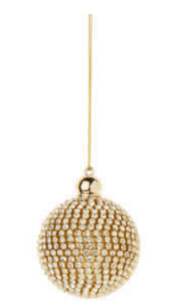 Diamante bead ornament, gold and clear, 1.5in