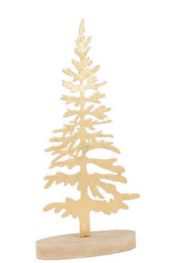 Gold foiled metal tree table piece, on wood base, 9 in