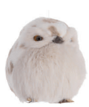 White spotted owl, plush ornament 3.5 in