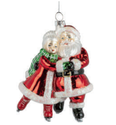 Glass Mr & Mrs Santa ornament, 5 in