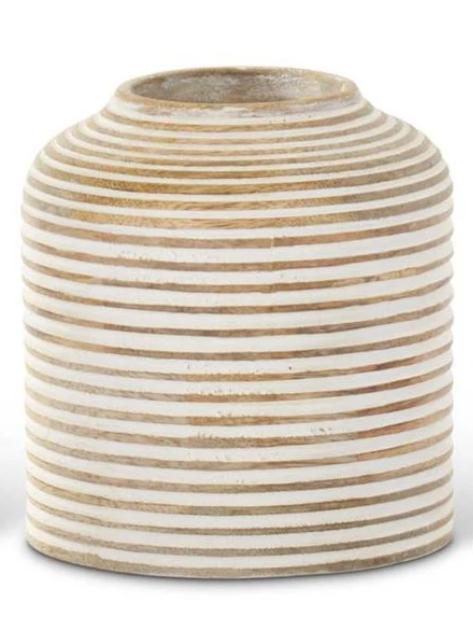 5 Inch Whitewashed Wood Carved Stripe Vase