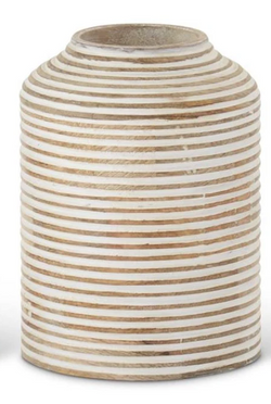 6.25 Inch Whitewashed Wood Carved Stripe Vase