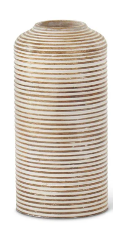 9.5 Inch Whitewashed Wood Carved Stripe Vase