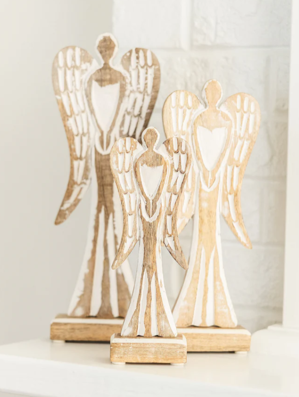 Feathered Wood Angel - Large