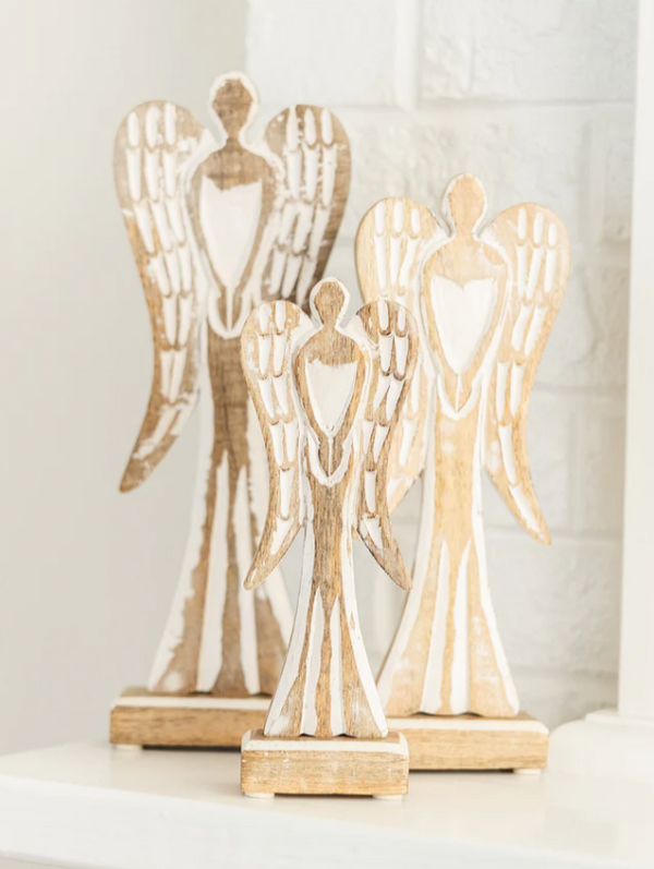 Feathered Wood Angel - Medium