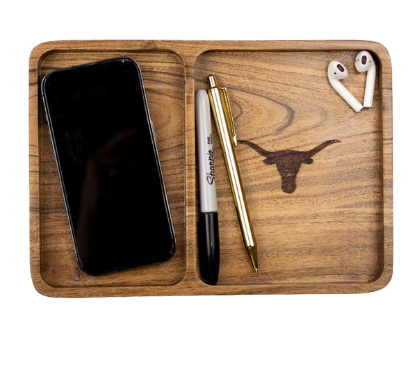 Longhorn Etched Wood Valet Tray