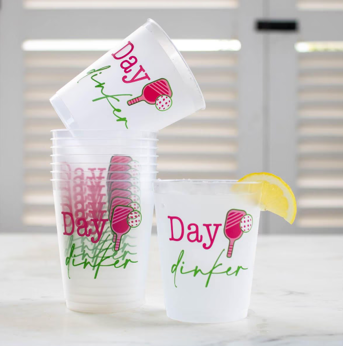 Day Dinker Party Cups Frosted/Pink/Green  16oz Set of 10