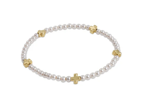 Signature Cross Small Pearl Pattern 3mm Bead Bracelet - Gold