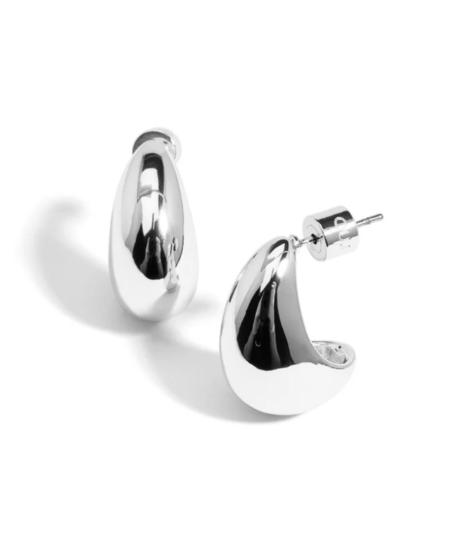 Crescent Shaped Stud Earring - Silver