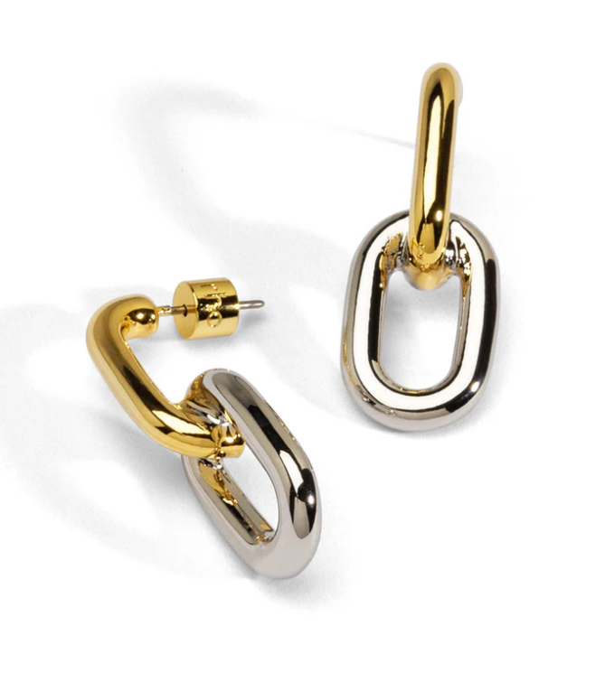 Two-Tone Puffy Link Drop Earring