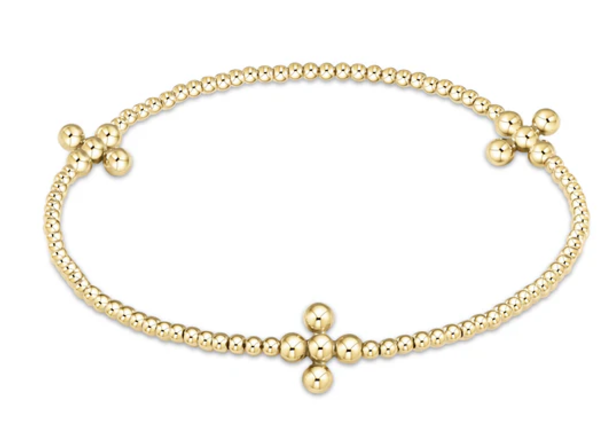 SIGNATURE CROSS SMALL GOLD PATTERN 2MM BEAD BRACELET - GOLD