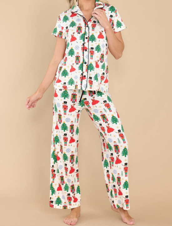 Nutcracker Notched Collar Top and Pants Pajama Set